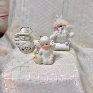 Vintage Ceramic Angel and Snowman Holiday Ornaments, Christmas Ornaments
